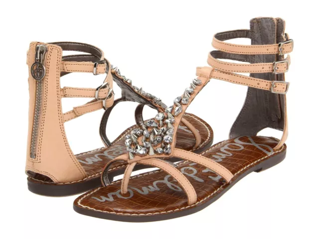 Sam Edelman Sandals Gladiator Womens Leather Rhinestone Natural Tdf Rare New