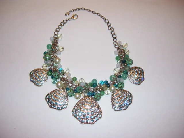 Designer Betsey Johnson Flashy Statement Rhinestone Seashell Necklace  Beautiful