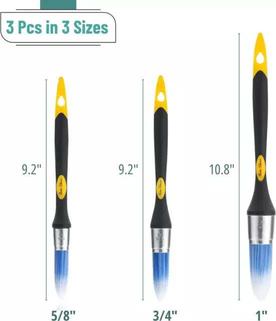 Bates- Trim Brush Set, 5/8”, 3/4” and 1”, Trim Paint Brush, Small Paint Brush, 2