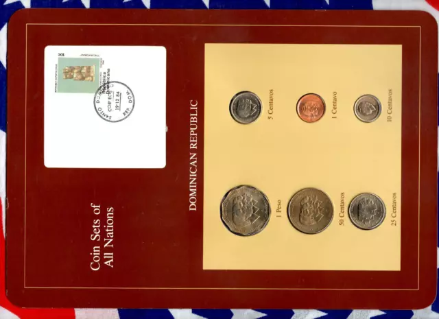Coin Sets of All Nations Dominican UNC 1 Peso, 50,25,10,5,1 Centavos 1984