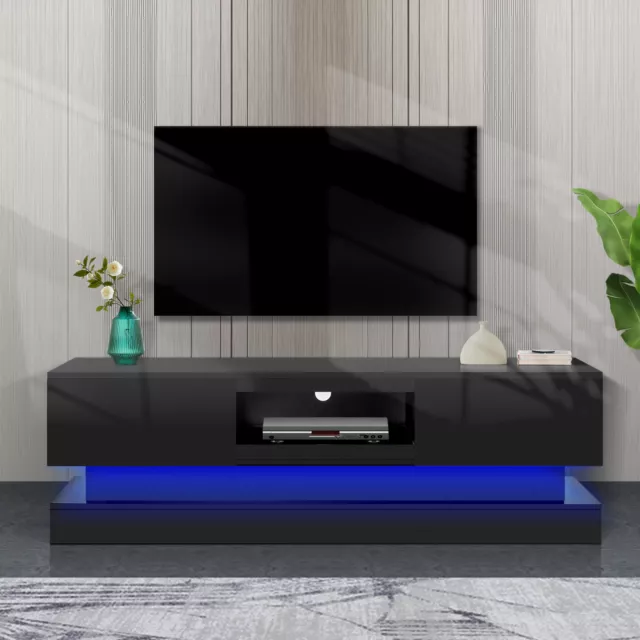 51.18inch  Black morden TV Stand with LED Lights,high glossy front TV Cabinet,ca