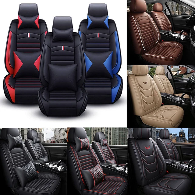 Full Set 5-Seats Universal Deluxe Leather Front & Rear Car Seat Covers Cushion