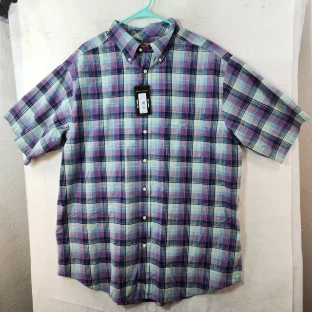 NEW Gold Label Roundtree & Yorke Mens 2XT Purple Plaid S/S Button Up Shirt NWT