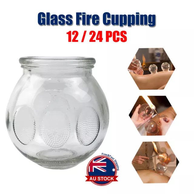 12/24x Glass Fire Cupping Jars Chinese Acupuncture Vacuum Massage Therapy Set O