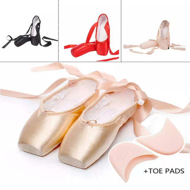 Professional Ballet Pointe Shoes Girls Women Ladies Satin Ballet Shoes Toe pad