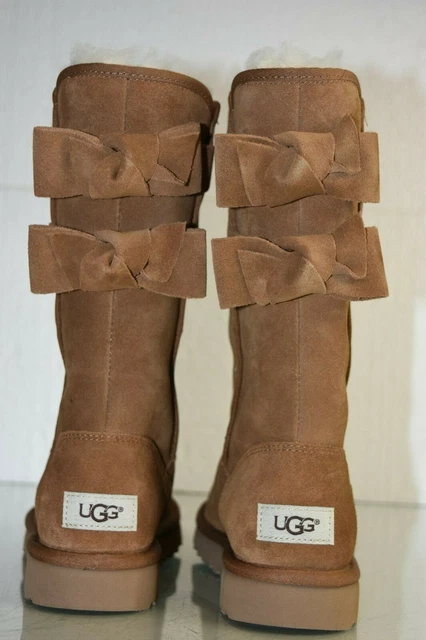 Nuovo UGG Uggs Allegra Fiocco II Stivali Alti Camoscio Castano 6 UK 4 Eu 37