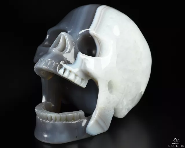 5.3" Agate Hand Carved Crystal Laughing Skull Sculpture, Crystal Healing