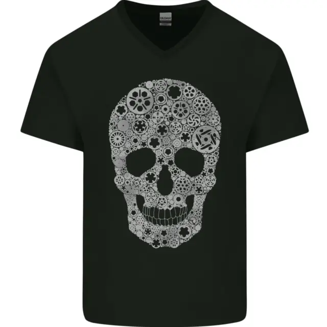 T-shirt in cotone Gear Skull Biker moto auto da uomo collo a V