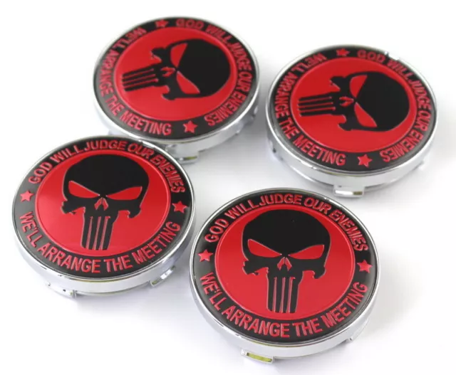 4pcs 60 mm Red Black Punisher Logo Alloy Wheel Center Caps Rim Caps Hub Caps 3