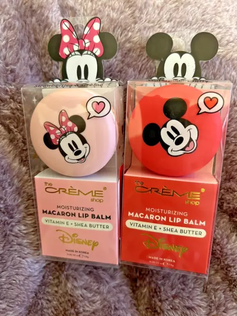 (2) The Creme Shop Disney Mickey Mouse & Minnie Mouse Set Macaron Lip Balm New!