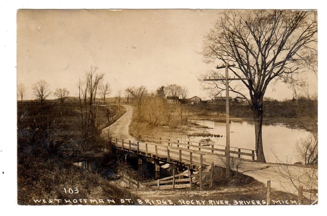 MI - THREE RIVERS MICHIGAN '09 RPPC Postcard W HOFFMAN STREET BRIDGE ROCKY RIVER