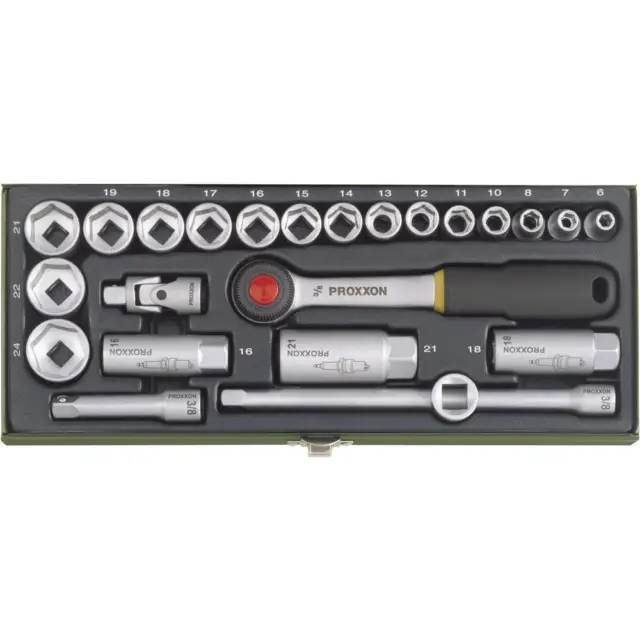 Kit di chiavi a bussola metrico 3/8 (10 mm) 24 parti Proxxon Industrial 23110