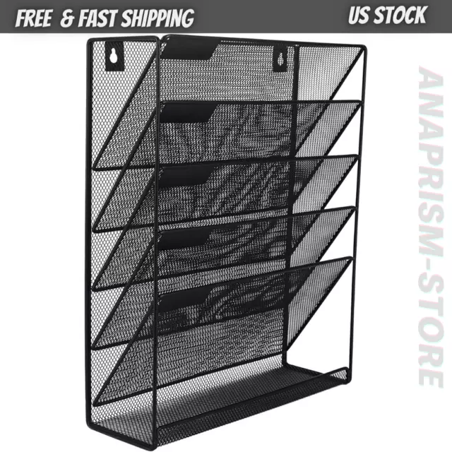 Wall Mounted File Organizer 5 Pockets Vertical Hanging Folders Holder Paper Rack