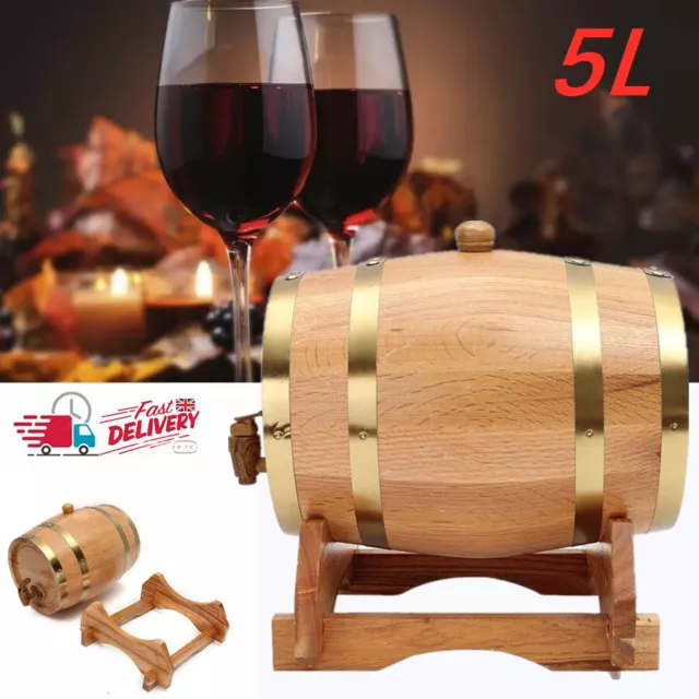 5L Wine Barrel Wooden Wine Drink Dispenser For Storage Beer Whiskey Rum Port