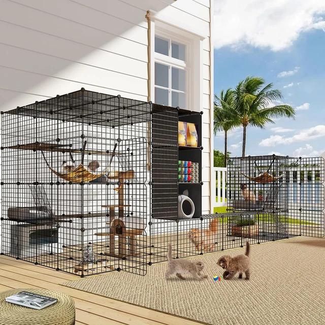 OUTDOOR CAT ENCLOSURES Catio Large Cat Cage Cat House with Roof Hammock