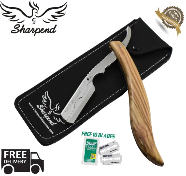 Wooden Barber Hair Salon Straight Wet Cut Throat Shaving Razor , Shavette Blades