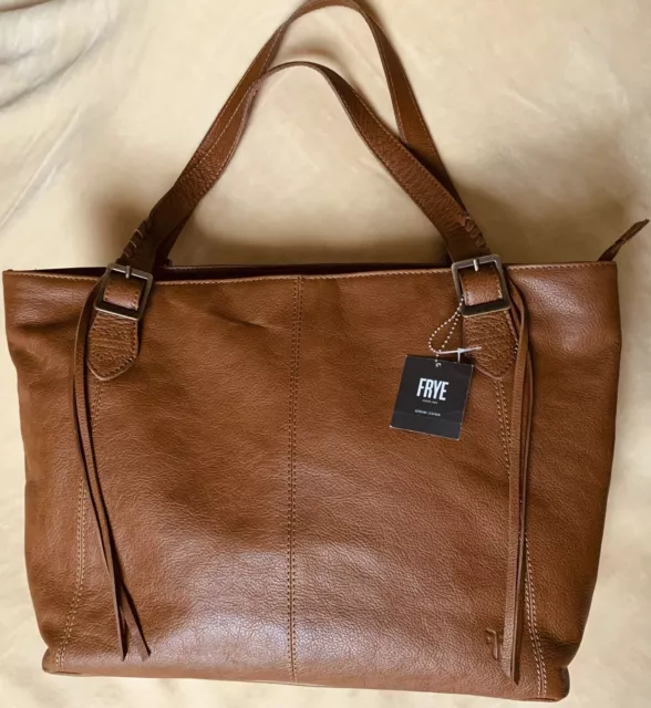 FRYE Caelan Leather Tote Bag Cognac Handbag Shoulder Strap Zip closure Brown NWT