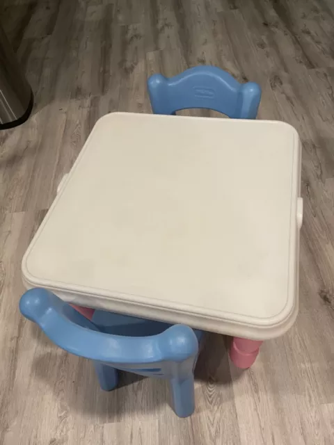 Little Tikes ~Vintage Victorian Kitchen~Table  & 2 Blue  Chairs  Arts  Crafts