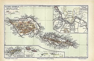 Samoa Inseln Südsee Tutuila Original Karte von 1902 M6 im Format 24x16 cm + Text