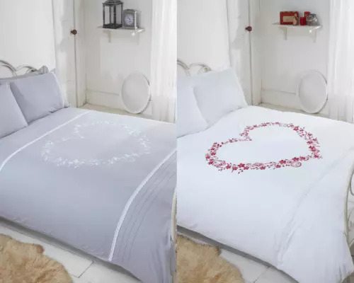 Heart Love Heart Trimmed Crochet Lace Pintuck Soft Duvet Cover Set