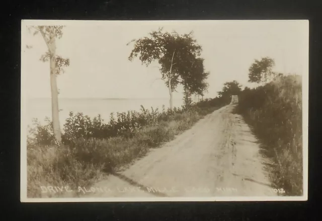 RPPC 1920s Drive along Lake Mille Lacs Dirt Road Lake Mille Lacs MN Minnesota