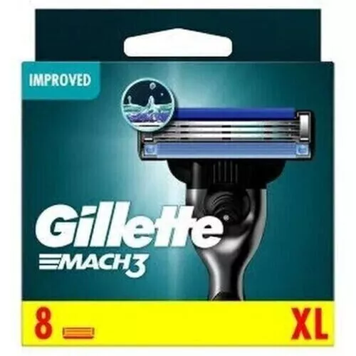 Gillette Mach 3 Razor Blades 8 pack IMPROVED - FREE DELIVERY GENUINE BRAND NEW ✅