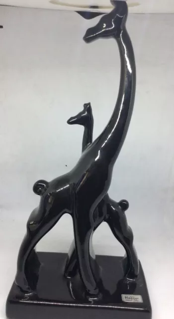 Haeger Pottery 16" Giraffe Mother &  Baby Black Ceramic Vintage