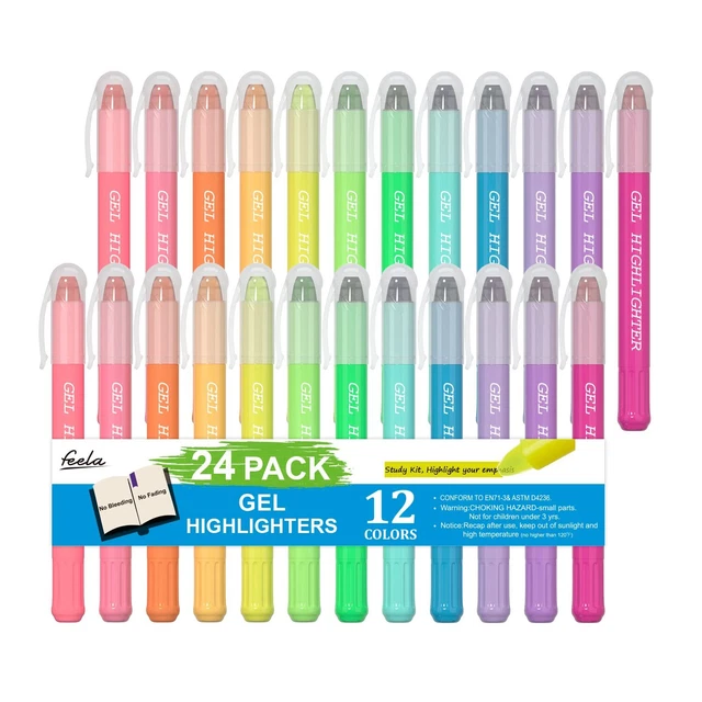 24 Pack Gel Highlighters, 12 Assorted Colors Bible Highlighter Markers ...