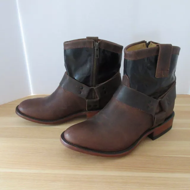 RedHawk Cara Womens 7 Brown Black Leather Harness Short Ankle Boots Booties