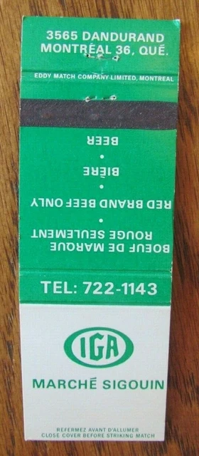 Iga Marché Sigouin Matchbook Cover: Montreal, Quebec Empty Matchcover -D9