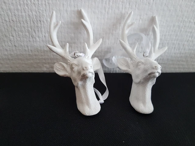 Christbaumschmuck 2x Hirsch Kopf weiß Porzellan Hängedeko Weihnachten 8 cm hoch
