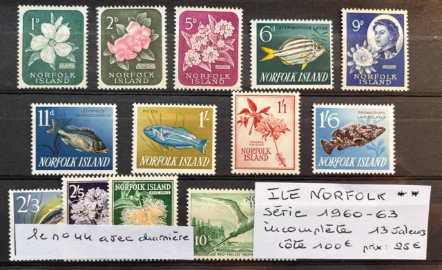 Timbres Ile Norfolk Serie 1960 - 63 Incomplete 13 Valeurs Neufs ** Mnh Le N°44 *