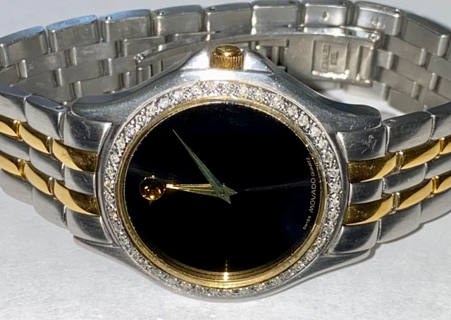 Autentico Orologio da polso Movado Museo Uomo Quadrante Nero Bicolore Diamante