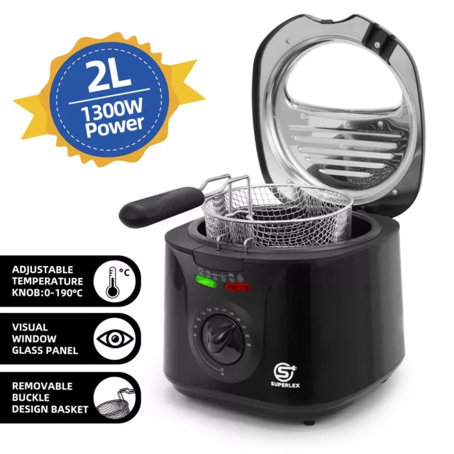 1300W 2LDeep Fat Fryer Chip Electric Non Stick Pan & Safe Basket Handle & Window