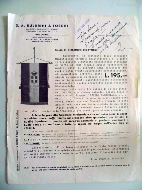 Lettera Commerciale "S.A. BULDRINI & TOSCHI BOLOGNA" 1938