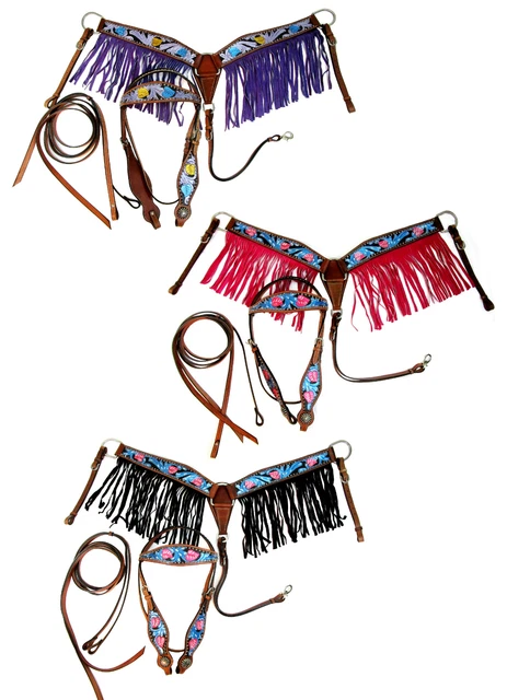 Tack Set Reins Breast Collar Headstall Matching Horse Saddle Harness Studded