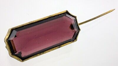 Edwardian Amethyst Glass Collar Brooch Brass Mount 1.25in W044