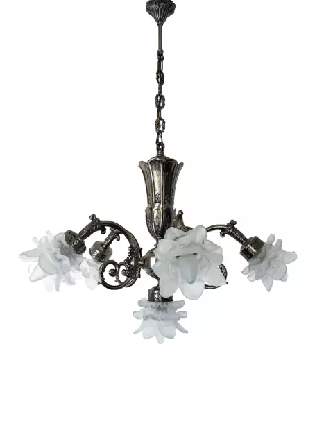 Kronleuchter Chandelier Decken Lampe 6-fl.Versilbert aus Messing massiv