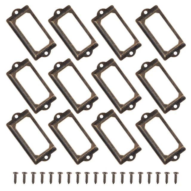 12x Antique Bronze Cabinet Drawer Label Tag File Name Card Holder Pull Frame Pop