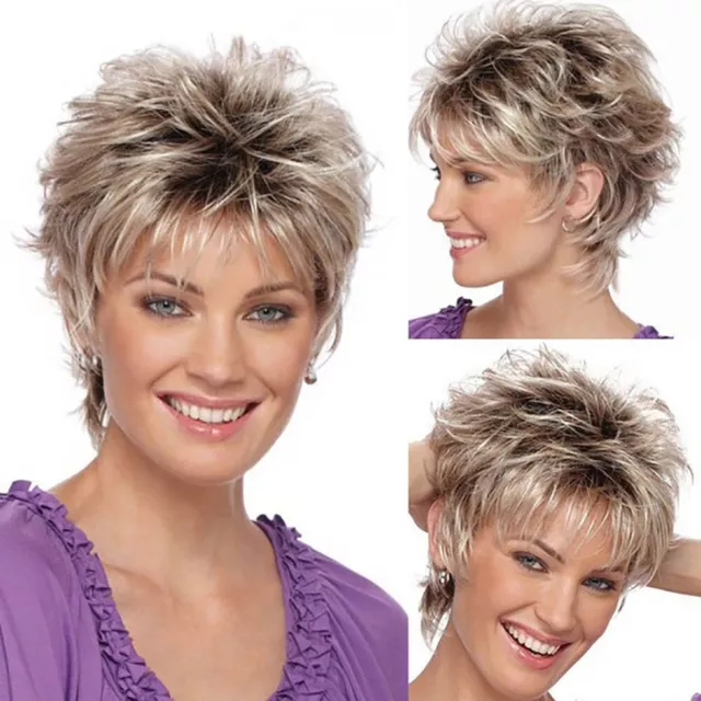 Short Fluffy Wavy Layered Blonde Mix Synthetic Hair Celebrity Wigs Women Soft