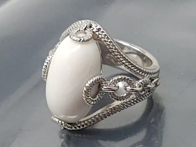 Vintage Anthony Nak Sterling Silver Milk Glass Wide band Ring size 6