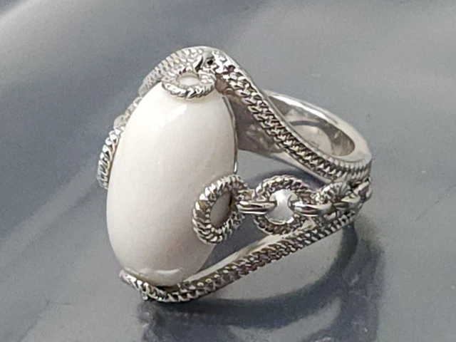 Vintage Anthony Nak Sterling Silver Milk Glass Wide band Ring size 6
