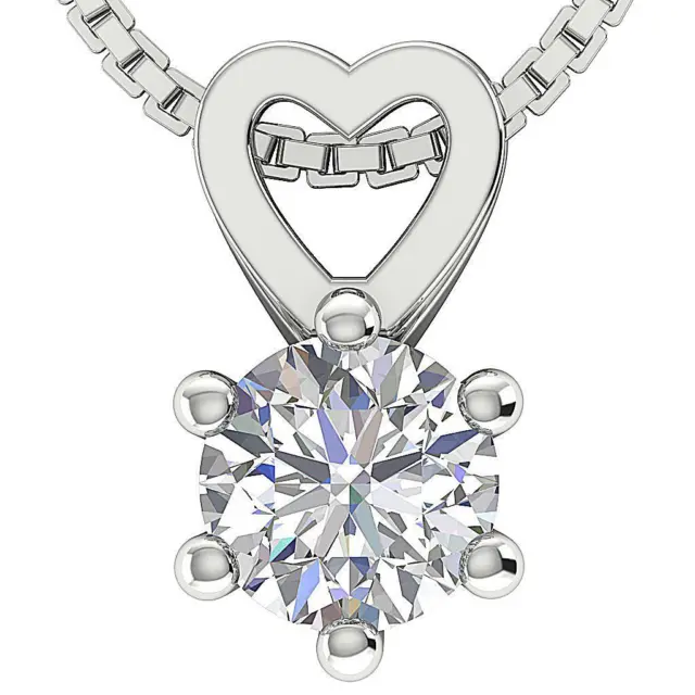 Solitaire Natural Diamond I2 J 1.56 Ct Heart Pendant Necklace Prong Set 14K Gold