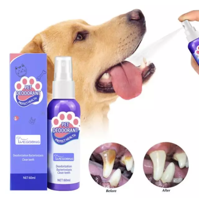Pet Oral Spray Teeth Cleaning f. Dogs Cats Bad Breath Tartar Plaque Removal 60ml