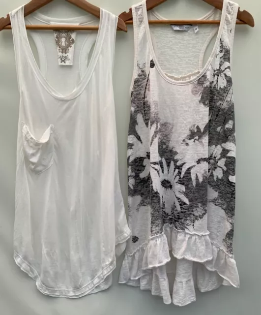 Pacchetto di 2 top etichetta da laboratorio nuovo look taglia 8 volant misto cotone donna