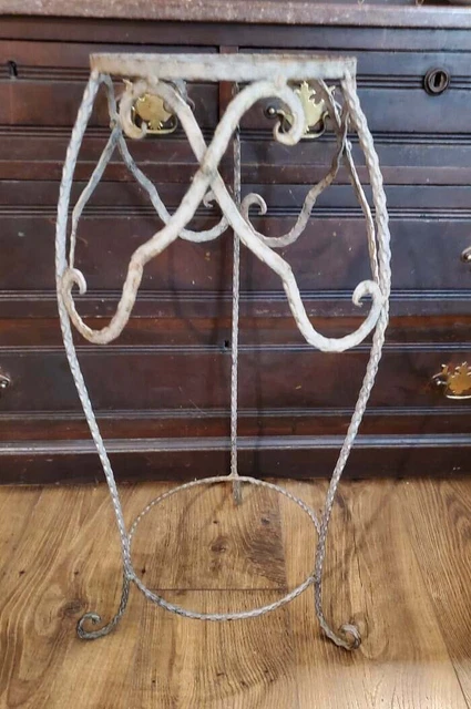 Vintage Wrought Iron Plant Stand Decorative Spiral Braided Gray Powder Coated