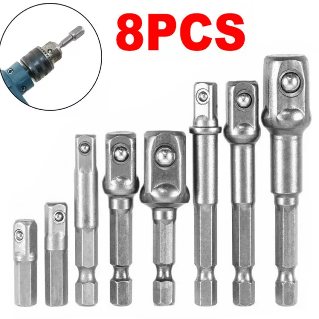 8Pcs Socket Bit Adapter Set Hex Impact Drill Bits Driver Bar Wrench Extension