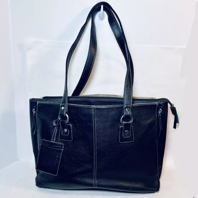 Buxton Black Pebbled Leather Laptop Briefcase Tote Bag Expandable Padded