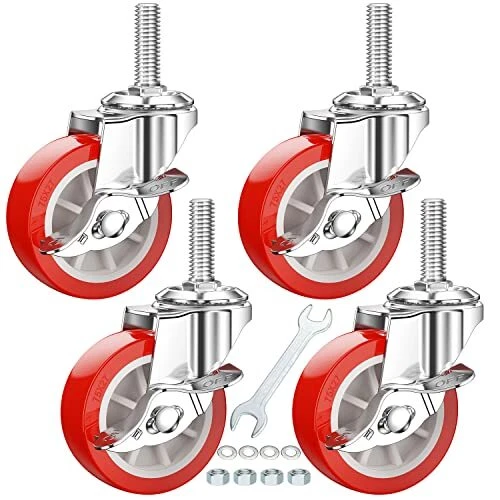 DICASAL 3 Inch American Size Threaded Stem Swivel Caster Wheels Heavy Duty No...