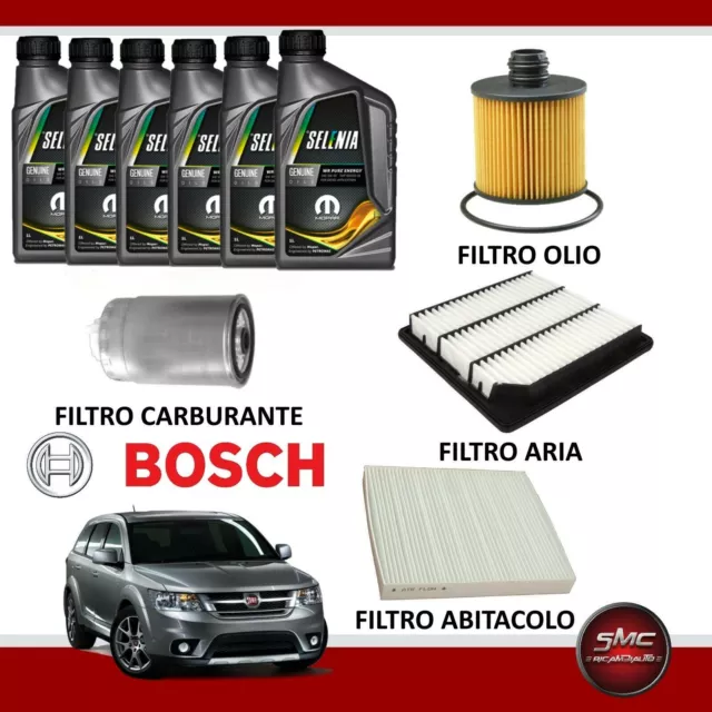 Kit Filtri Bosch Tagliando + Olio Selenia Fiat Freemont 2.0 Multijet 103 125 Kw